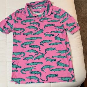 chubbies Pink Polo with Green Alligator Print